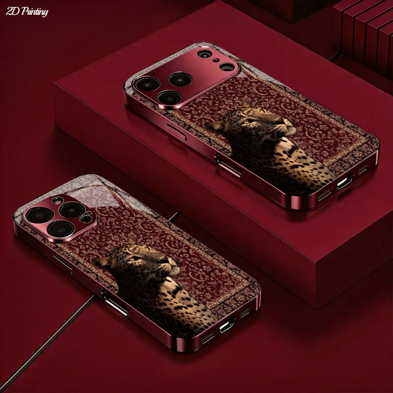 Luxury Leopard & Persian Carpet 2D Printed Glass Back Phone Case
