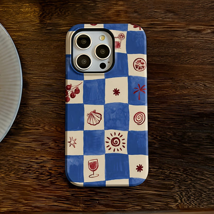Blue Checkerboard Printed Phone Case