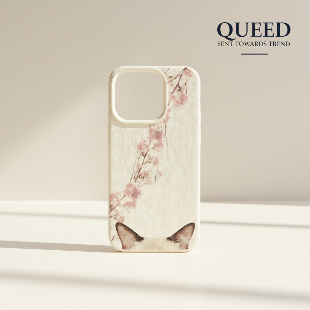 Blush Blossom Peekaboo Cat Phone Case | Cream Pink Floral Cat Ears Minimal Aesthetic Cover