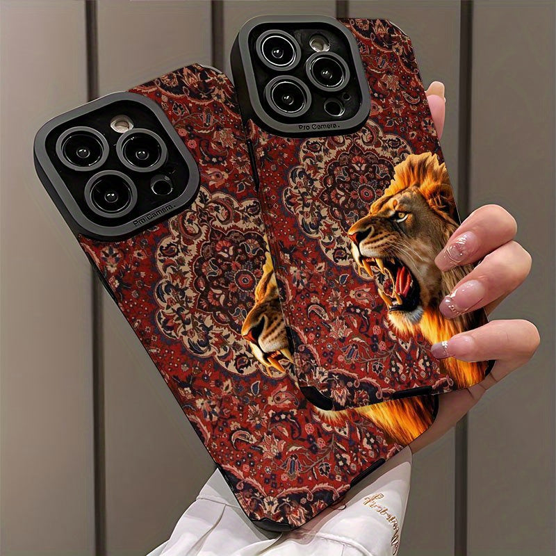 Luxury Roaring Lion & Persian Carpet 2D Printed Glass Back Phone Case