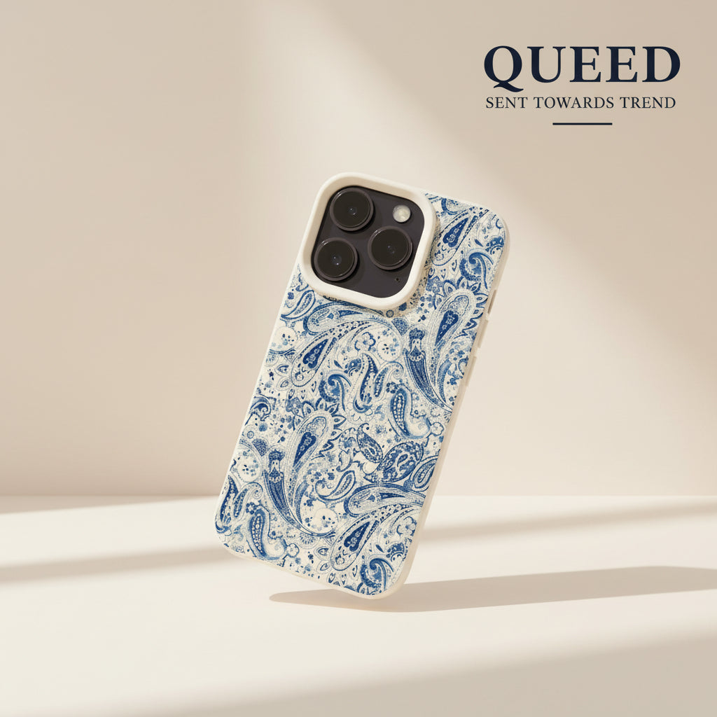 Royal Blue Paisley Phone Case | Ivory & Navy Vintage Bandana Print Aesthetic Premium Cover