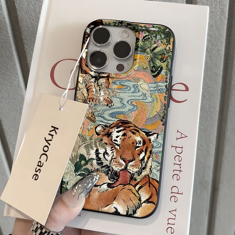 Premium Tiger Printed Silicone Glass Metal Phone Case Cover