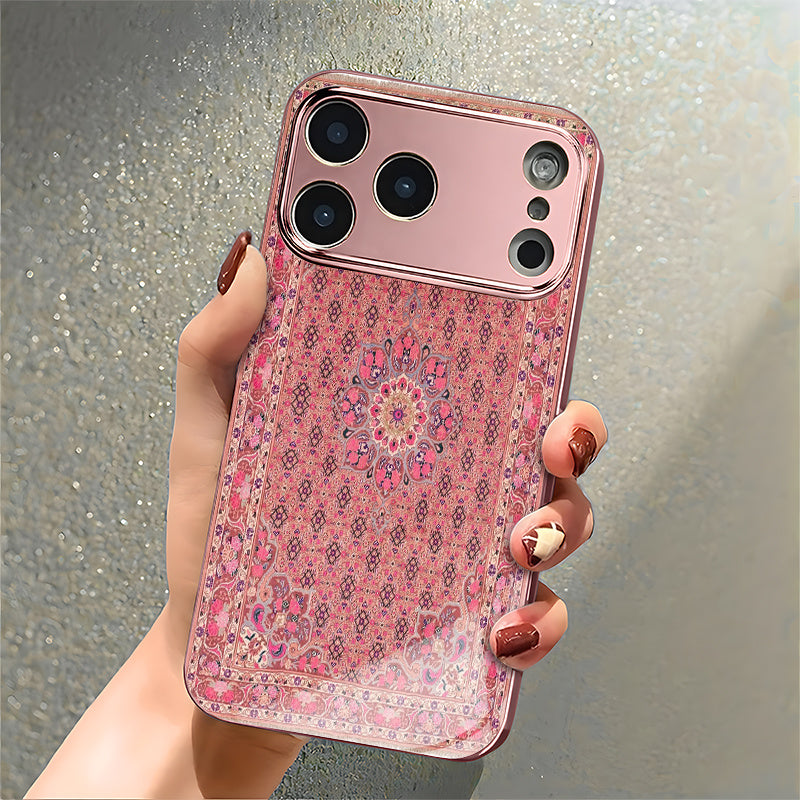Luxury Pink Persian Carpet 2D Printed Electroplated Glass Back Phone Case