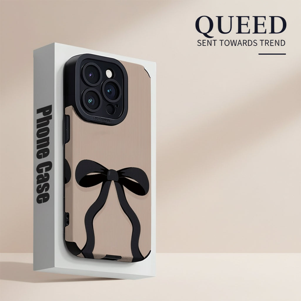 Coquette Black Bow Phone Case | Nude Beige & Black Ribbon Minimal Aesthetic Protective Cover
