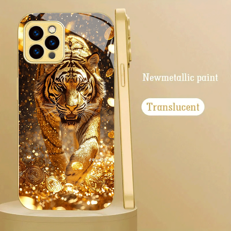Luxury Golden Tiger Printed Hard Back Case Cover for iPhone & Android Smartphones