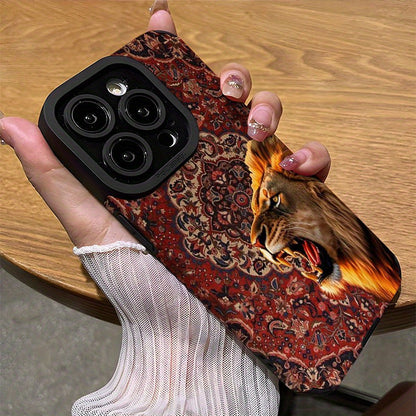 Luxury Roaring Lion & Persian Carpet 2D Printed Glass Back Phone Case