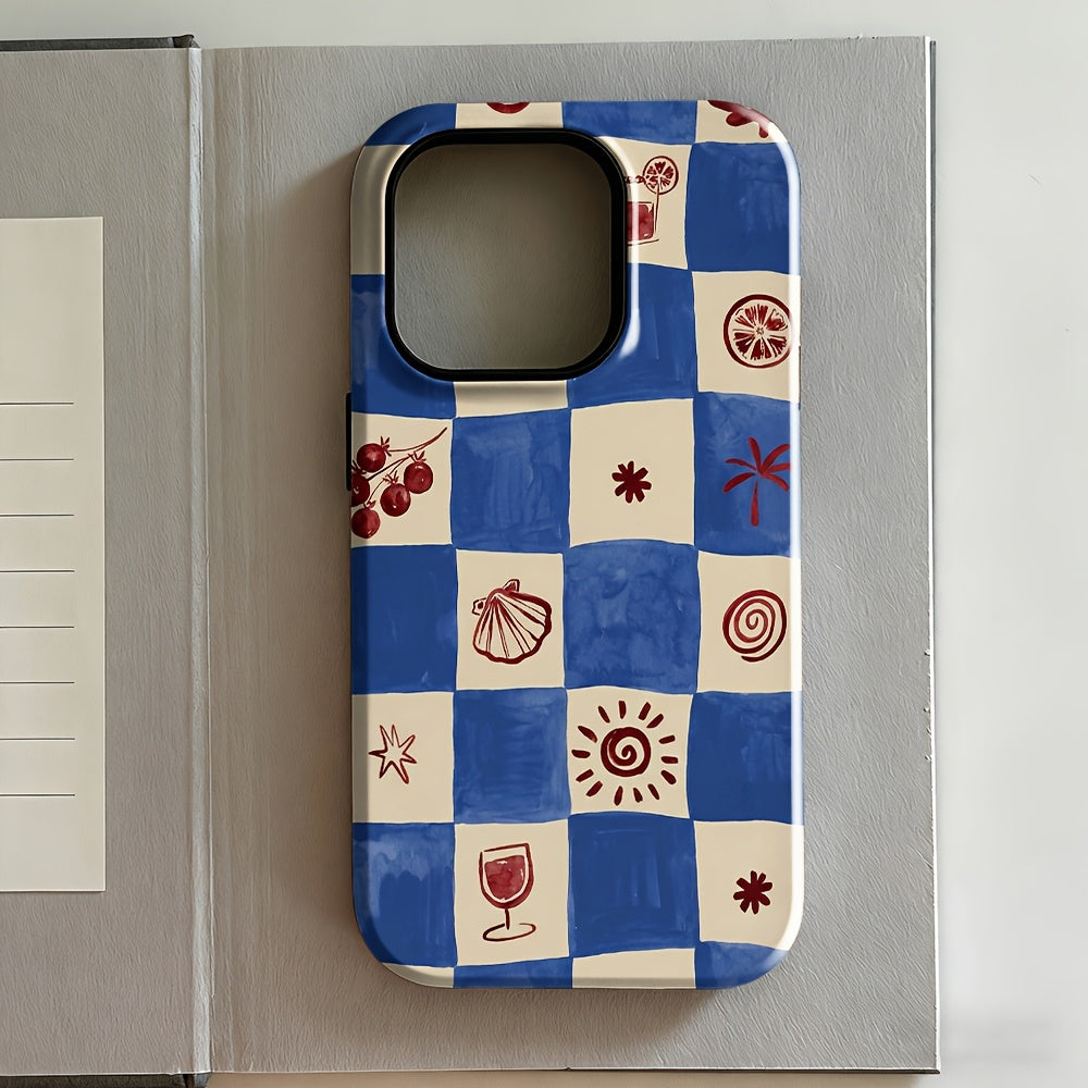 Blue Checkerboard Printed Phone Case