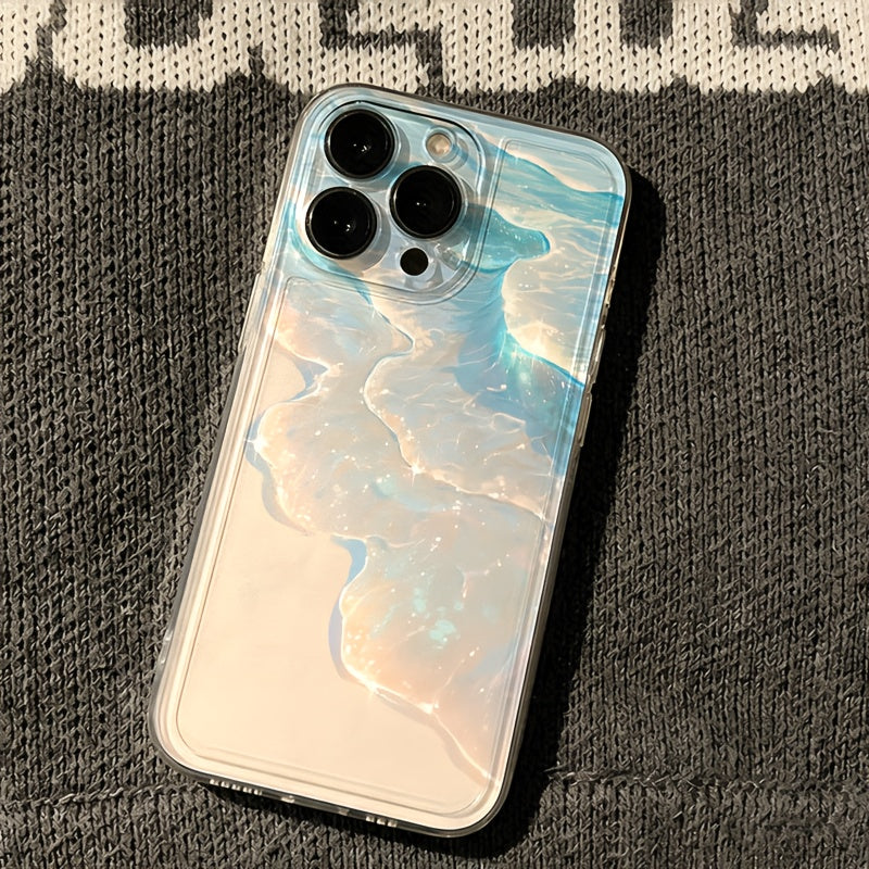 Iridescent Aqua Jellyfish Phone Case – Pearl White Ocean Glow Aesthetic Clear Protective Cover