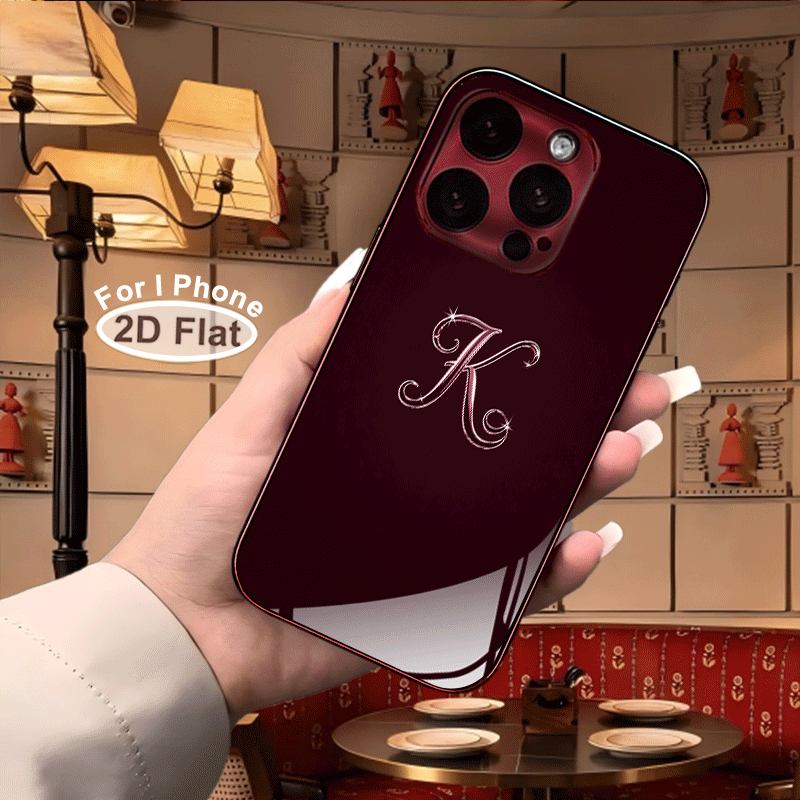 Burgundy Monogram Phone Case | Deep Wine Red Personalized Initial Luxury Mirror Aesthetic Cover