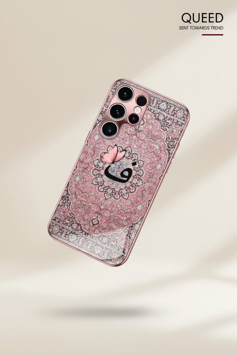 Rose Gold Persian Carpet Phone Case – Pink Ornamental Mandala & Butterfly Premium Glass Style Mobile Cover