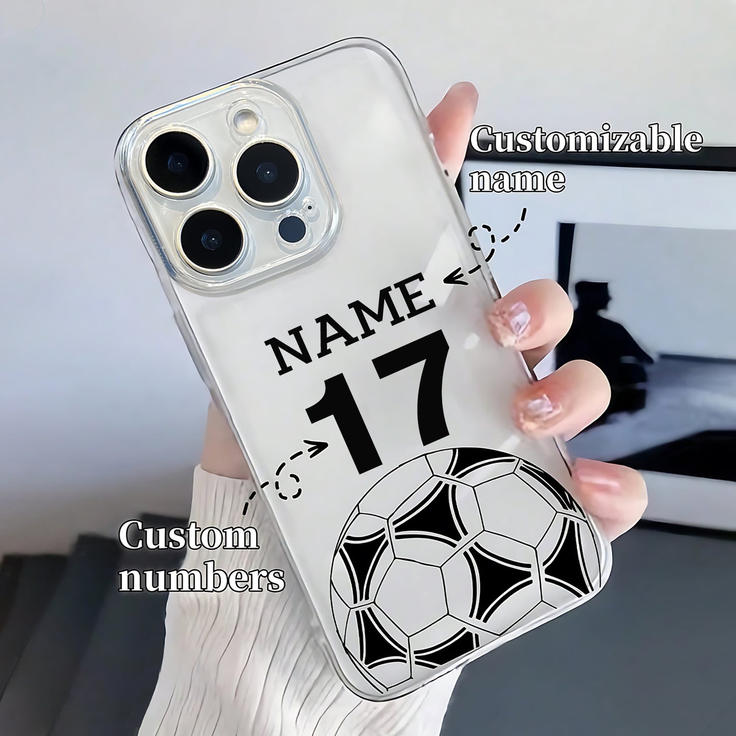 Customized Name & Number Printed Football Phone Case | Personalized Transparent Mobile Cover