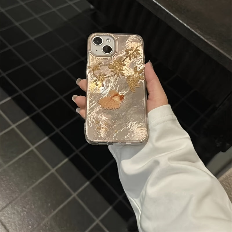 Golden Koi Garden Clear Phone Case | Goldfish, Botanical Branch & Golden Floral Transparent Aesthetic Cover