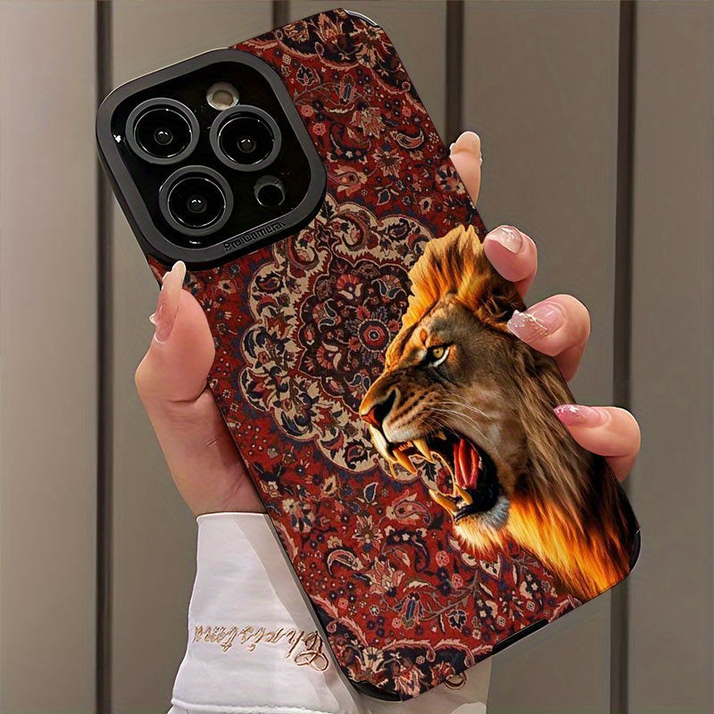 Luxury Roaring Lion & Persian Carpet 2D Printed Glass Back Phone Case